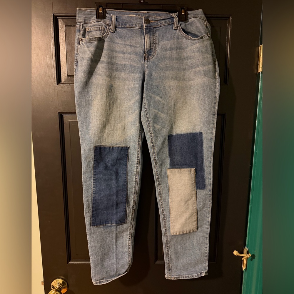 Old Navy Women's Straight Leg Patchwork Jeans - Light Blue